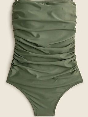 J Crew Olive Green Ruched Bandeau One-Piece Swimsuit